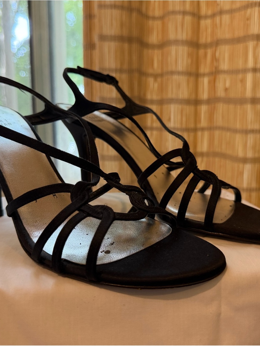 Stuart Weitzman Black Strappy Open-Toe Heels